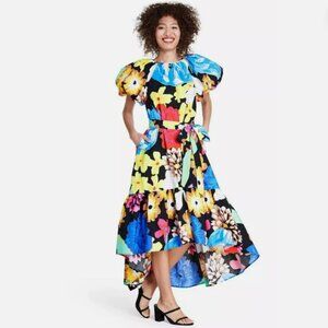 Christopher John Roger Floral Fiesta Puff Sleeve High Low‎ Dress Size S